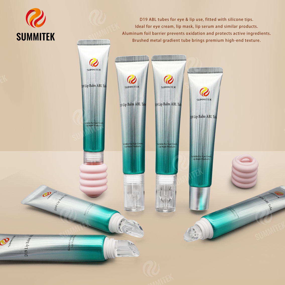 Tubos D19 ABL com ponta de silicone - embalagem para cuidados com os olhos e l&aacute;bios