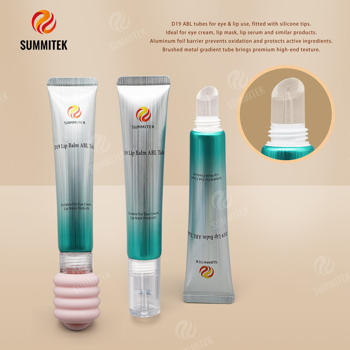 Tubos D19 ABL com ponta de silicone - embalagem para cuidados com os olhos e l&aacute;bios