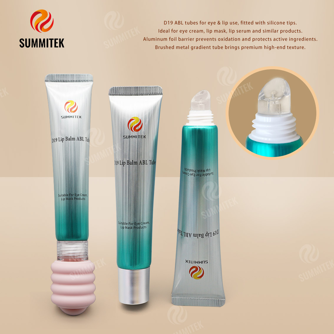 Tubos D19 ABL com ponta de silicone - embalagem para cuidados com os olhos e l&aacute;bios