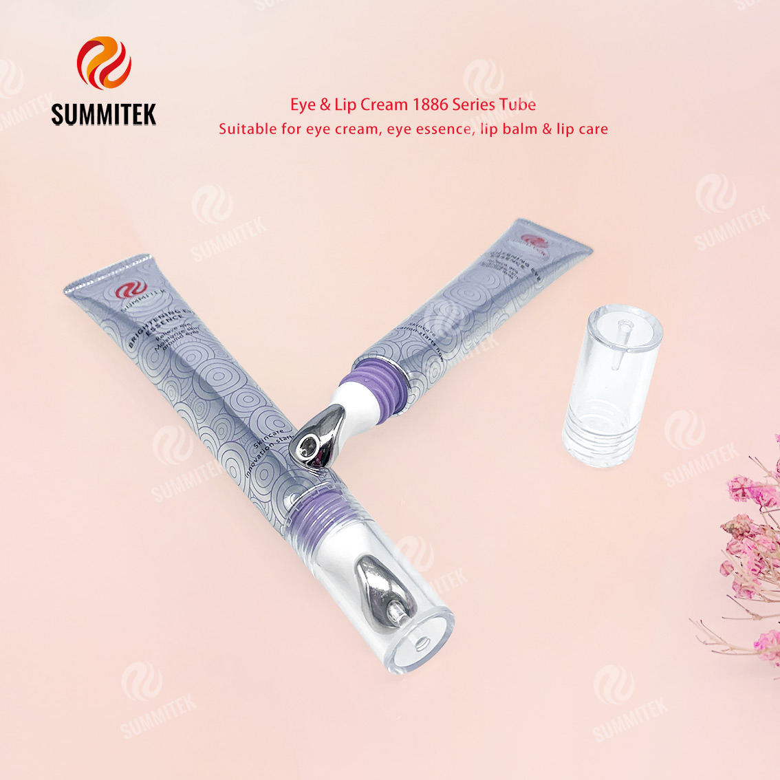Tubo de creme para olhos e l&aacute;bios D16/D19 | Embalagem de cabe&ccedil;a de massagem com aplicador de metal