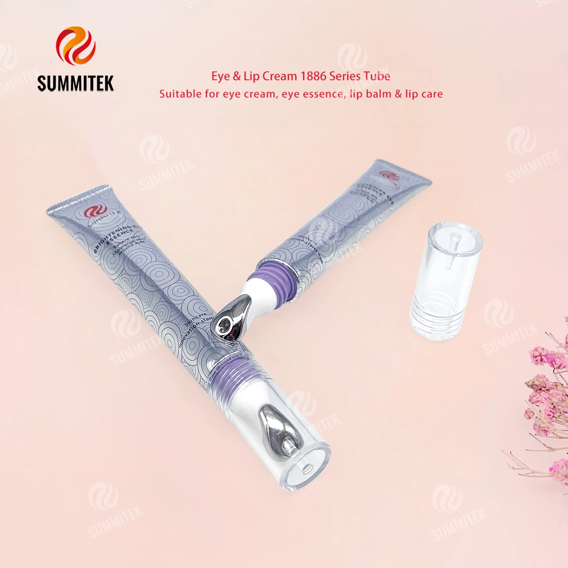 Tubo de creme para olhos e l&aacute;bios D16/D19 | Embalagem de cabe&ccedil;a de massagem com aplicador de metal