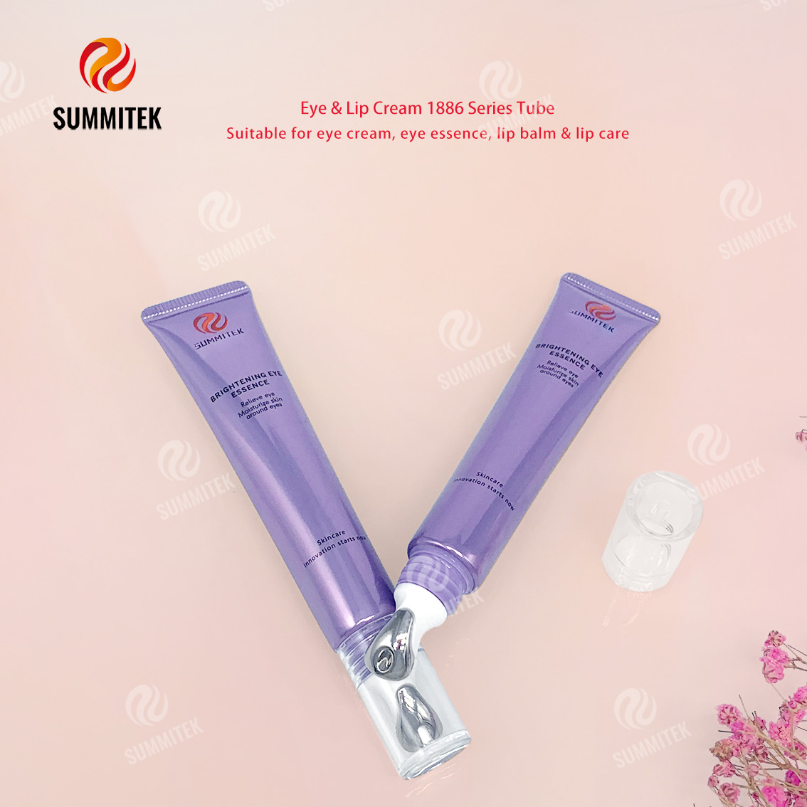Tubo de creme para olhos e l&aacute;bios D16/D19 | Embalagem de cabe&ccedil;a de massagem com aplicador de metal