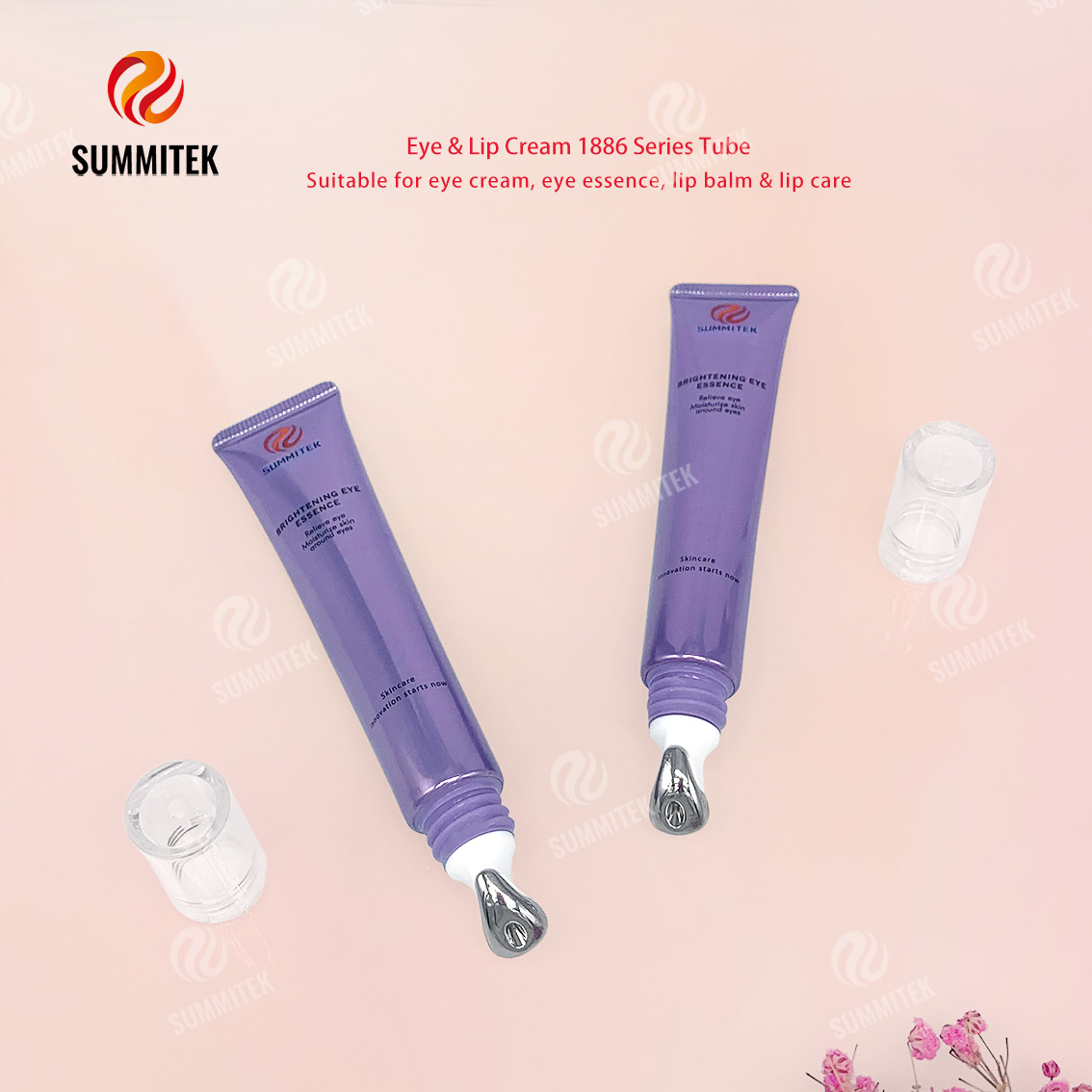 Tubo de creme para olhos e l&aacute;bios D16/D19 | Embalagem de cabe&ccedil;a de massagem com aplicador de metal