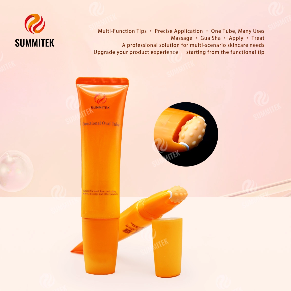 Tubo Oval Funcional D30 | Embalagem de massagem para cuidados com a pele com v&aacute;rias cabe&ccedil;as