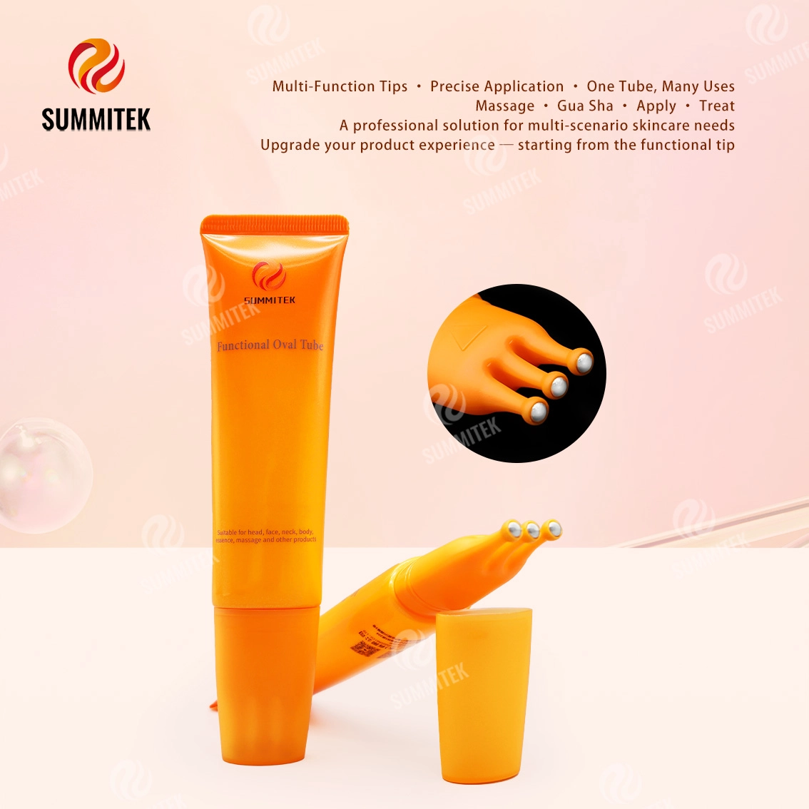 Tubo Oval Funcional D30 | Embalagem de massagem para cuidados com a pele com v&aacute;rias cabe&ccedil;as