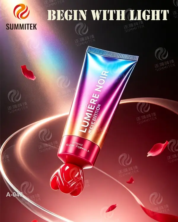 Tubo com tampa especial em forma de cora&ccedil;&atilde;o | Embalagem cosm&eacute;tica iridescente gradiente