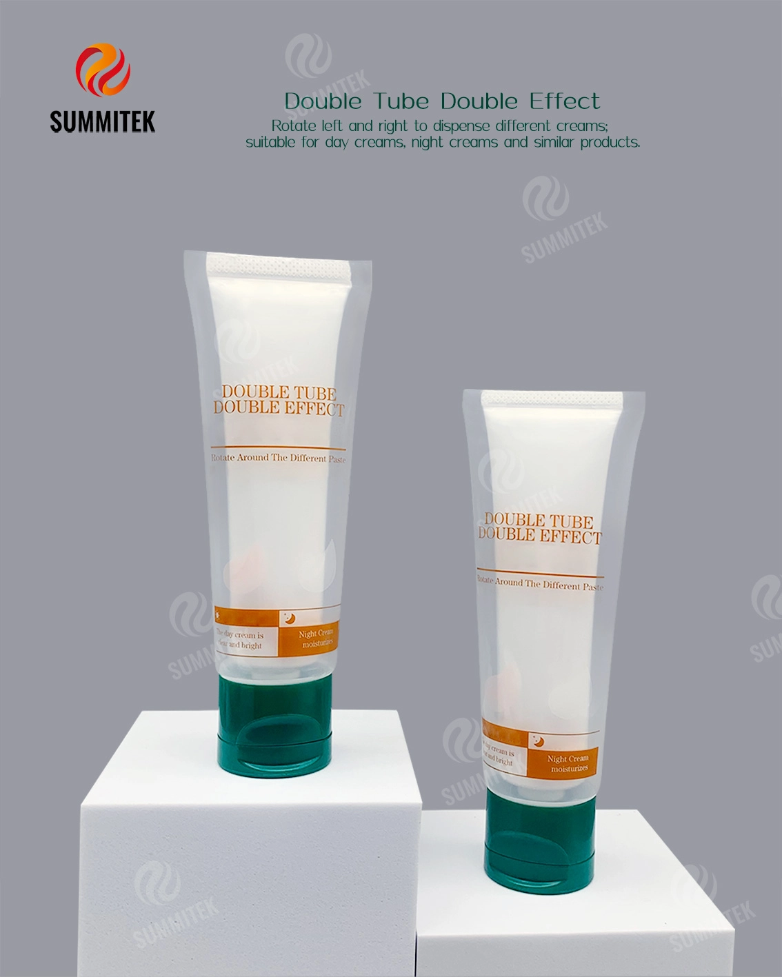 Tubo girat&oacute;rio de c&acirc;mara dupla para creme diurno e noturno